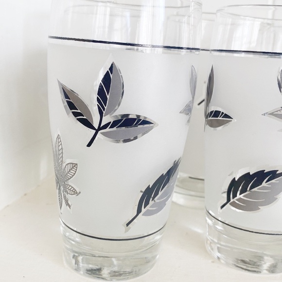 (6) Vintage Libbey Frosted Silver Leaf Glasses MCM - Picture 4 of 6